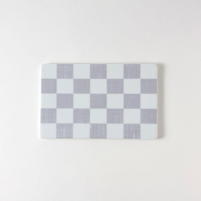 長皿 白/銀の市松 TS 小