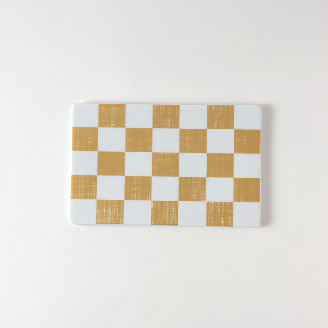 長皿 白/金の市松 TS 小