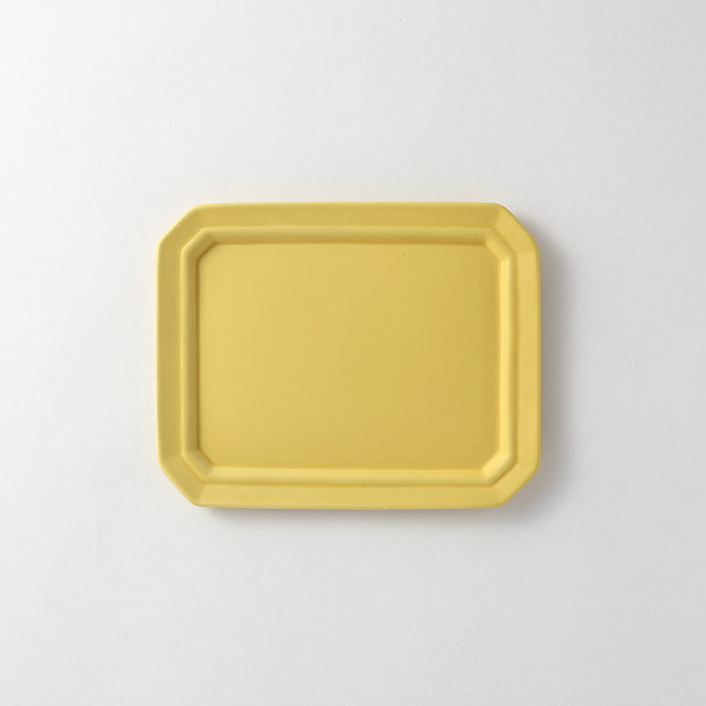 Md 四隅折陶長方形皿 黄 20×16