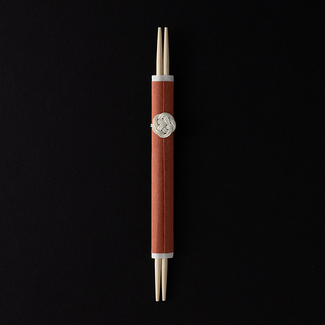 祝箸　梅水引　エンジ和紙