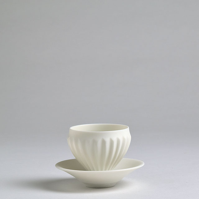 木下和美 白磁湯呑下皿付き