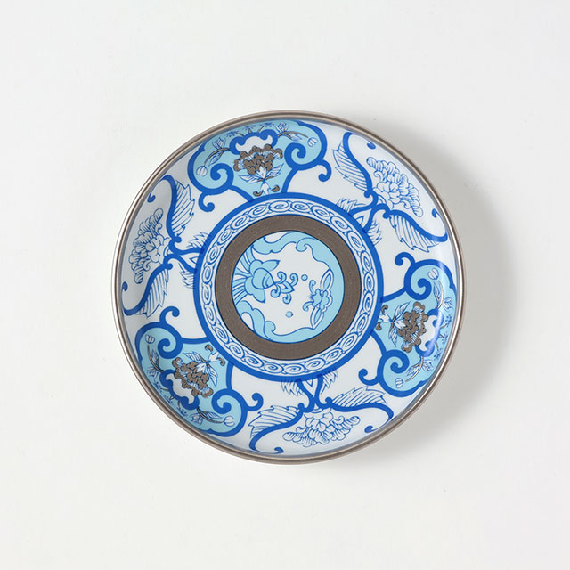 古伊万里草花紋ブルー/プラチナ13.5cm皿
