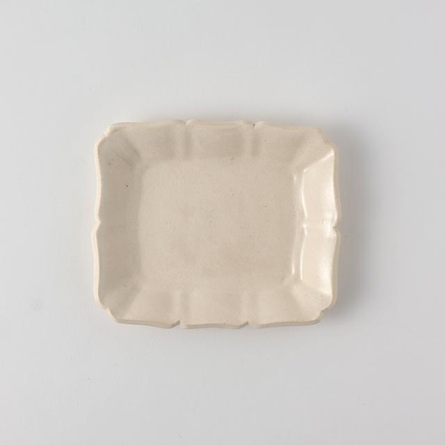 堂本正樹　白釉長皿14×12