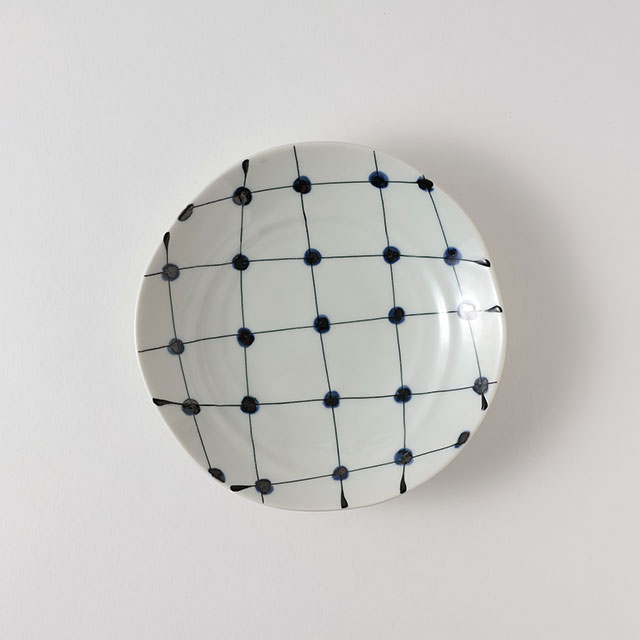 紺ドット柄丸皿 16cm