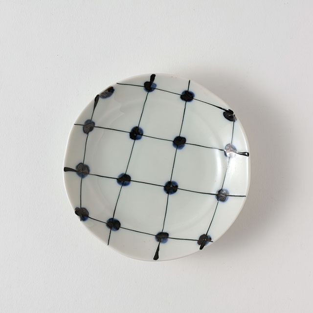 紺ドット柄丸皿　11cm