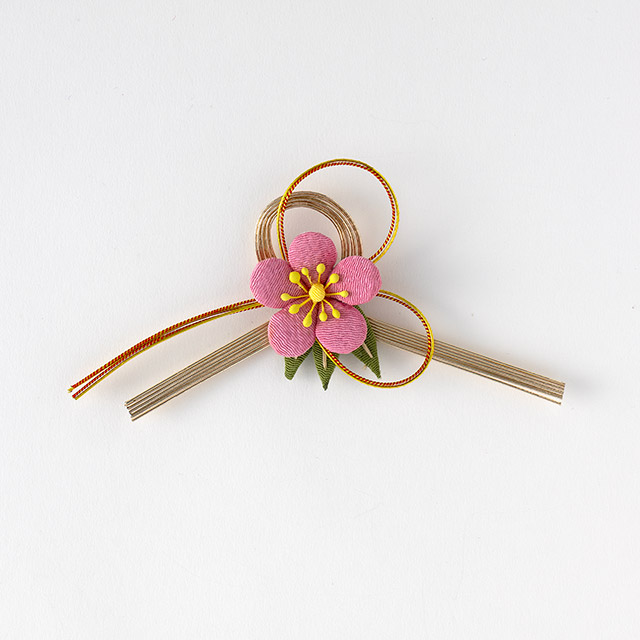 祝飾り ピンク花布 金/赤水引