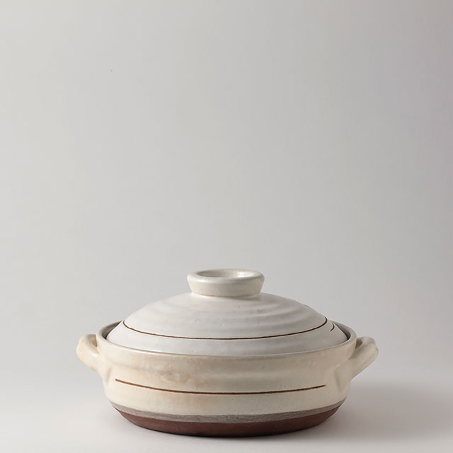 土鍋 萬古焼華月 白/茶ライン