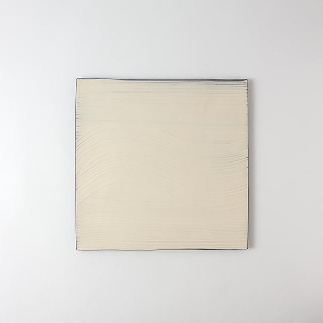 奥田章new刷毛目ｽｸｴｱリバーシブル板皿白