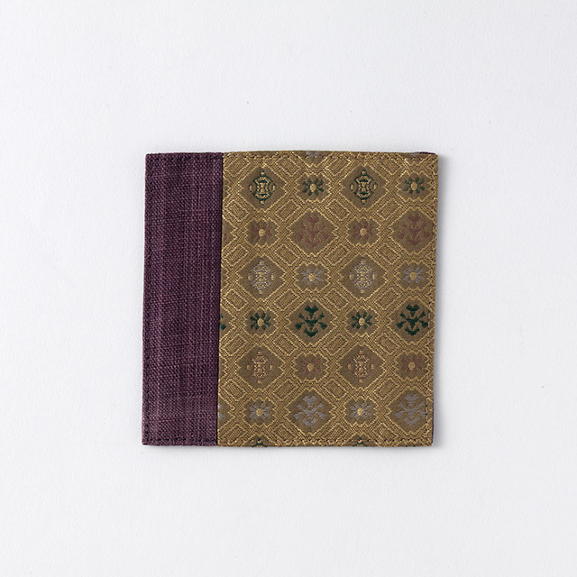 帯地コースター　紫／金糸