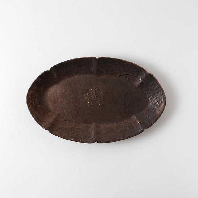前田麻美　ブロンズ花七宝オーバル皿
