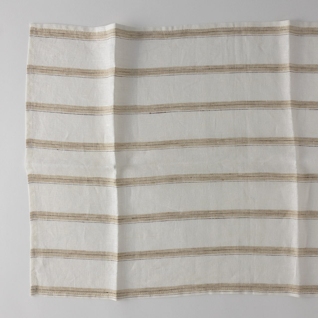 テーブルランナー(綿)オフホワイト茶ライン