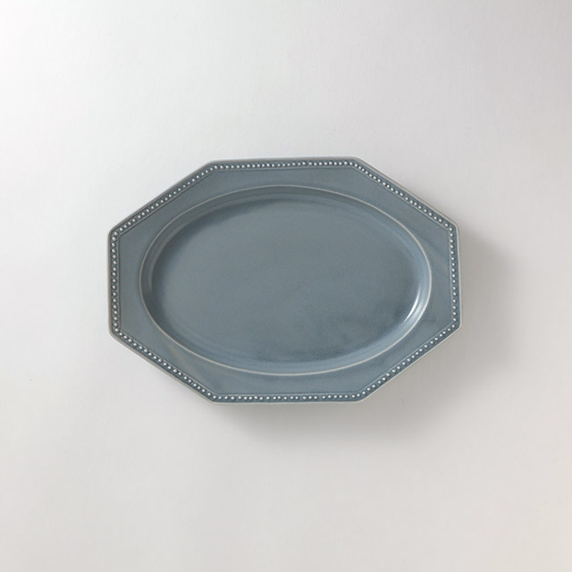 リムプチドット八角長プレート　27cmグレー
