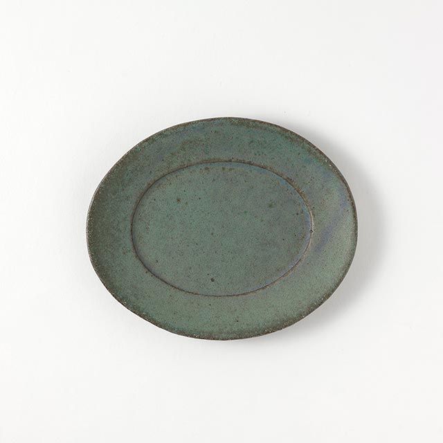 花田智枝子 錆板楕円皿 緑