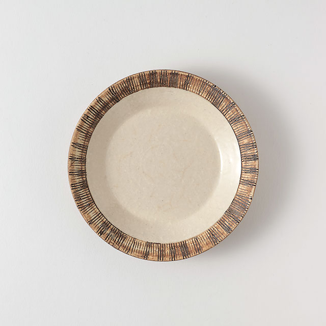 Y.F プレート 14.5ベージュ縁茶