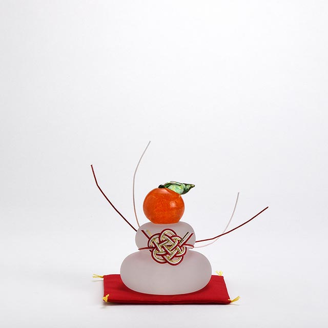 ガラス鏡餅 フロスト赤座布団