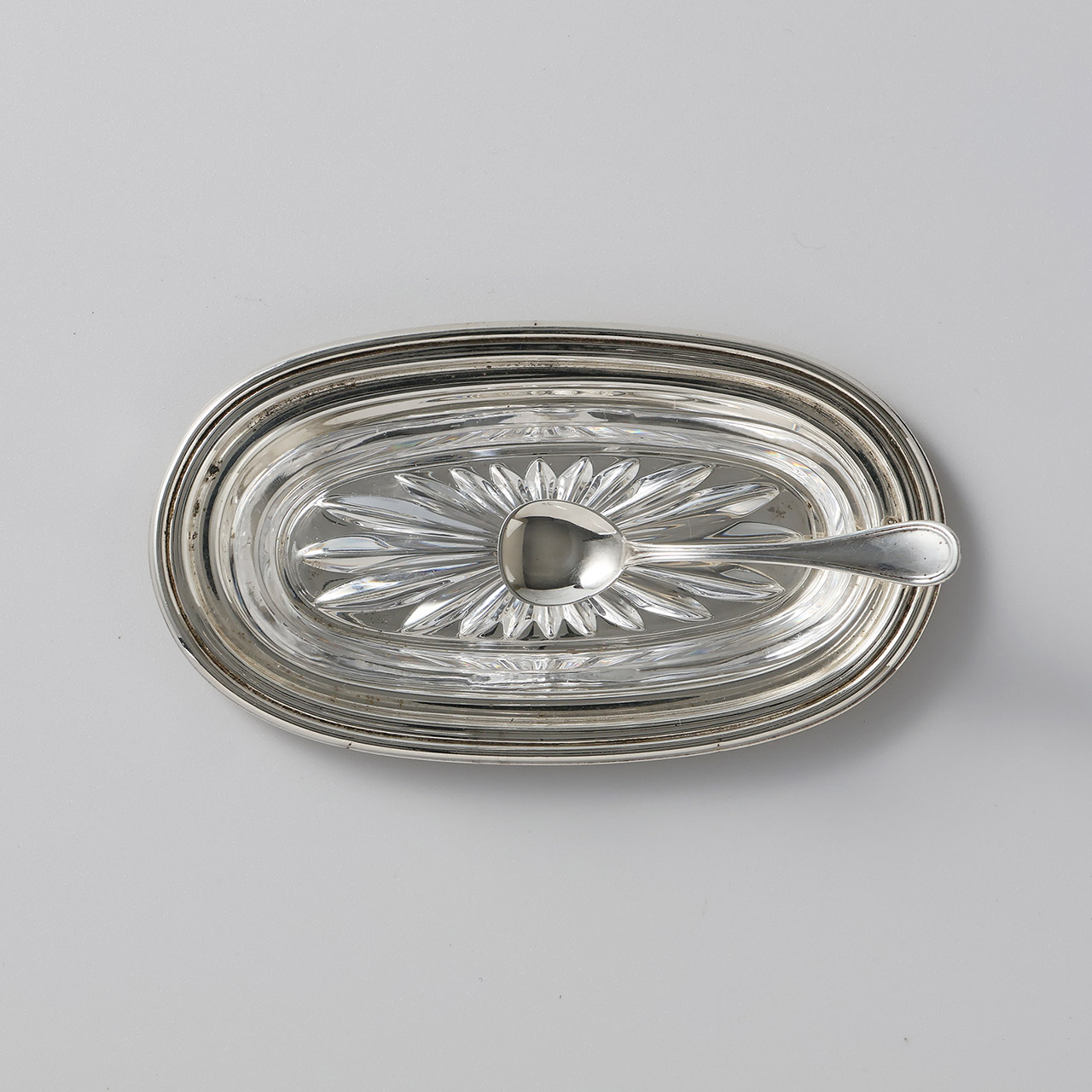 調味入れガラス楕円皿 シルバー