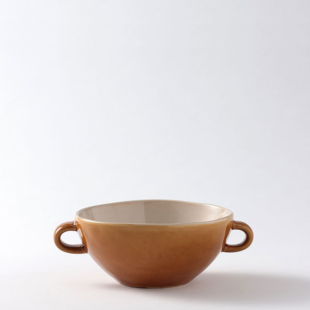 陶器スープカップ　両手付カラシ