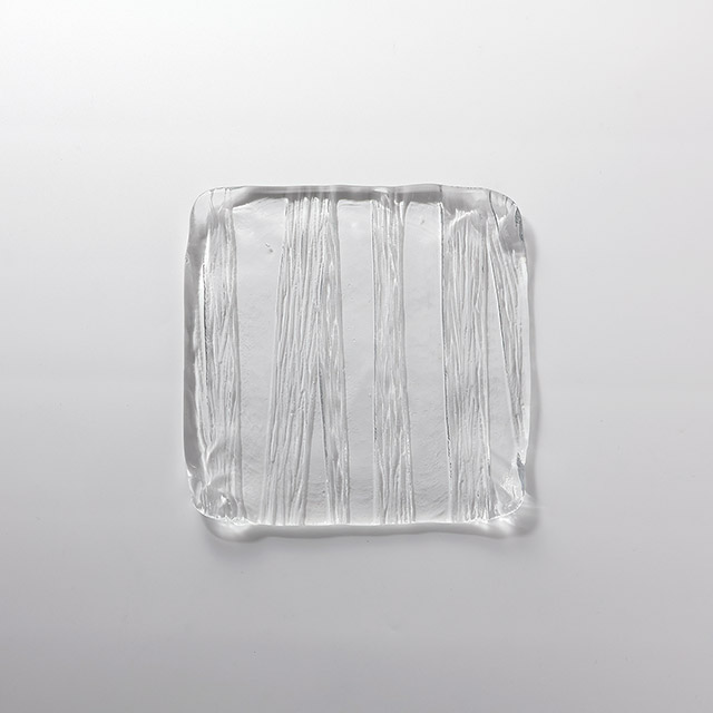 ガラス　正方皿　氷河ライン