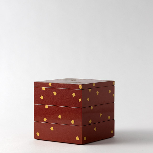 三段重箱 花友禅(朱)15×15