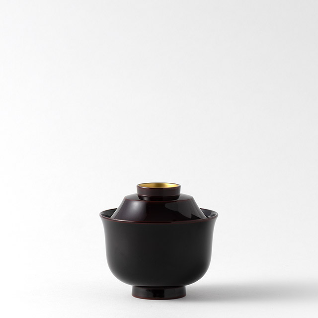 吸物椀 黒フタ 金松