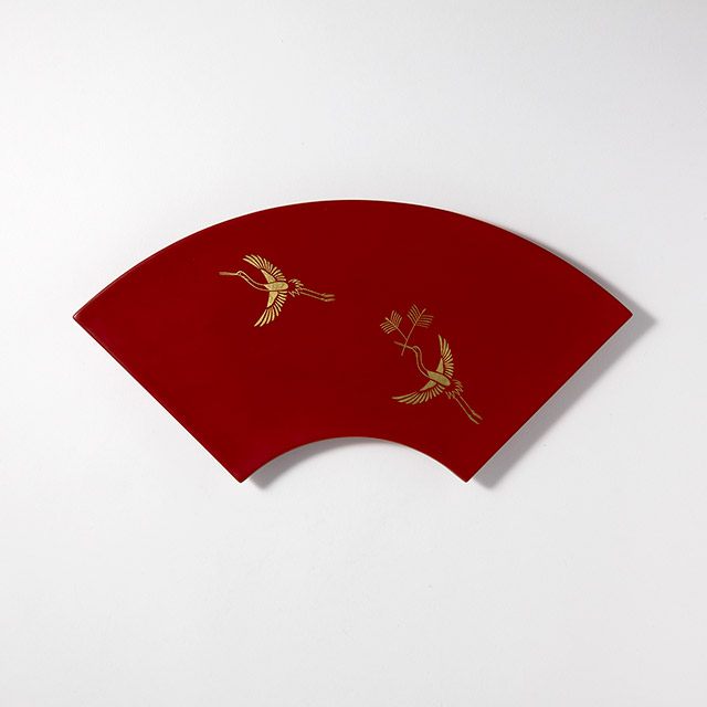 漆　寿恵広鶴　扇面　朱　平安