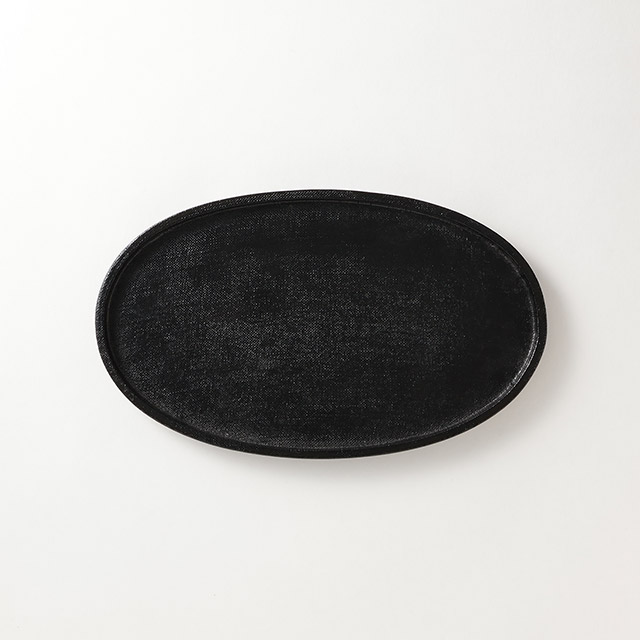 木製楕円トレー 黒 30×18