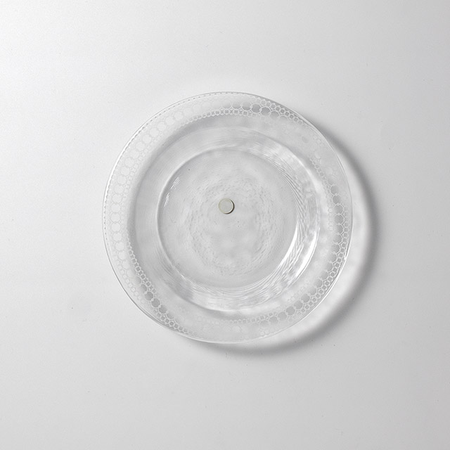 ガラス皿 白レース模様 透明
