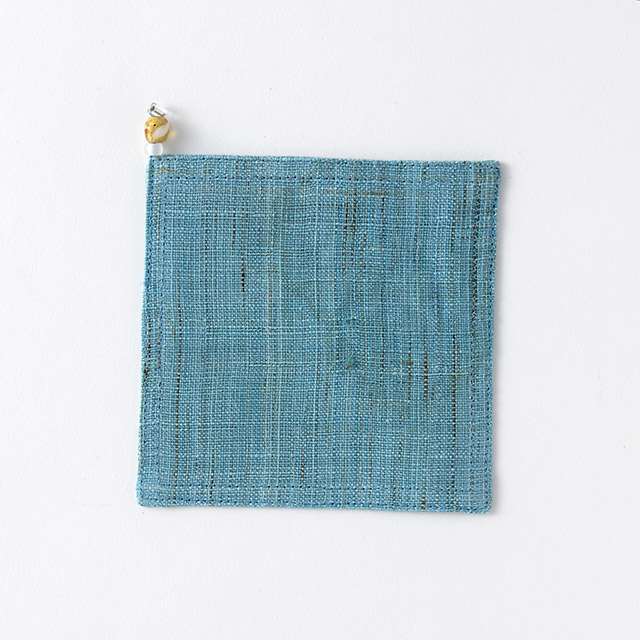 ビーズ付き 麻コースター 青