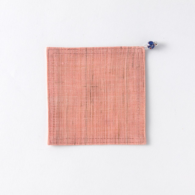 ビーズ付き 麻コースター Pink