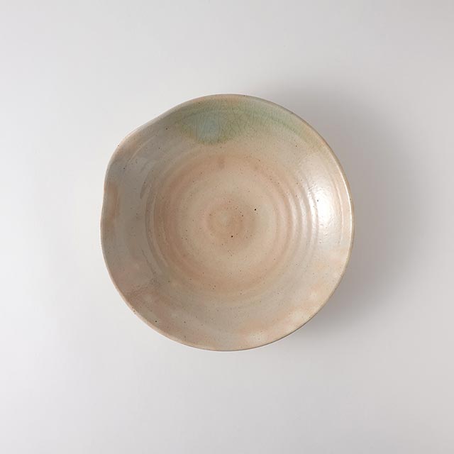 平鉢 淡ベージュ/緑 片口