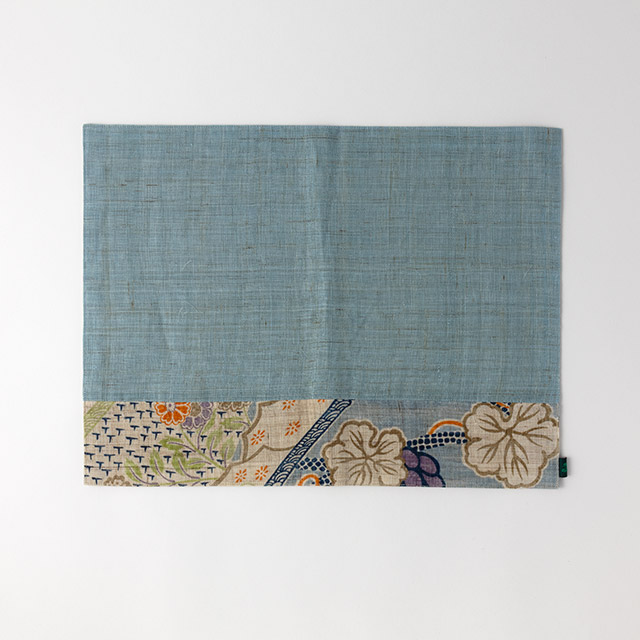ランチョンマット 麻ブルー/花の帯