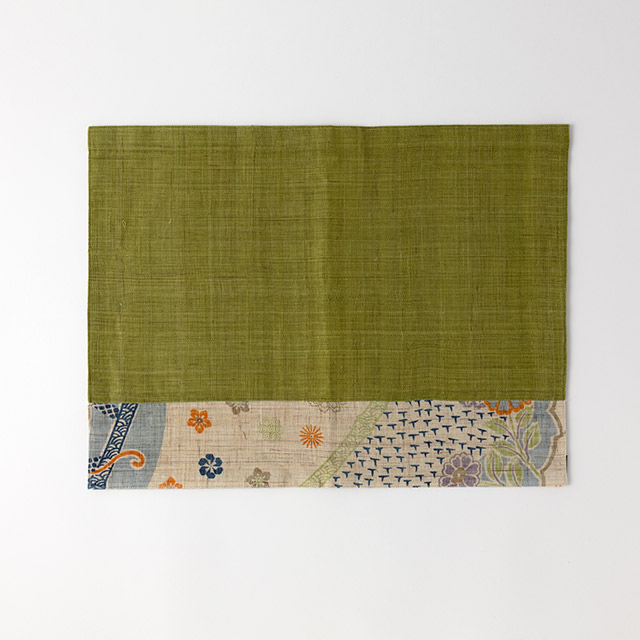 ランチョンマット 麻グリーン/花の帯