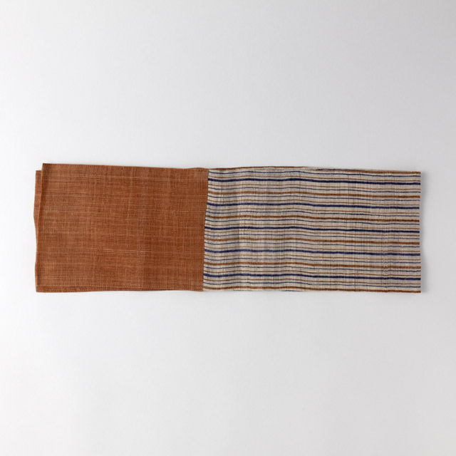 テーブルランナー麻　茶/紺茶ボーダー