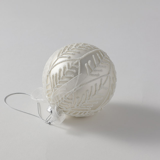 ガラスボール 白リーフ8cm