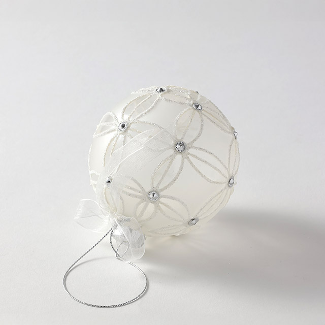 ガラスボール 白フラワー8cm