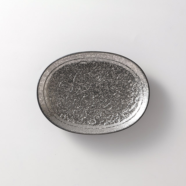 有田焼 唐草彫小判皿 銀