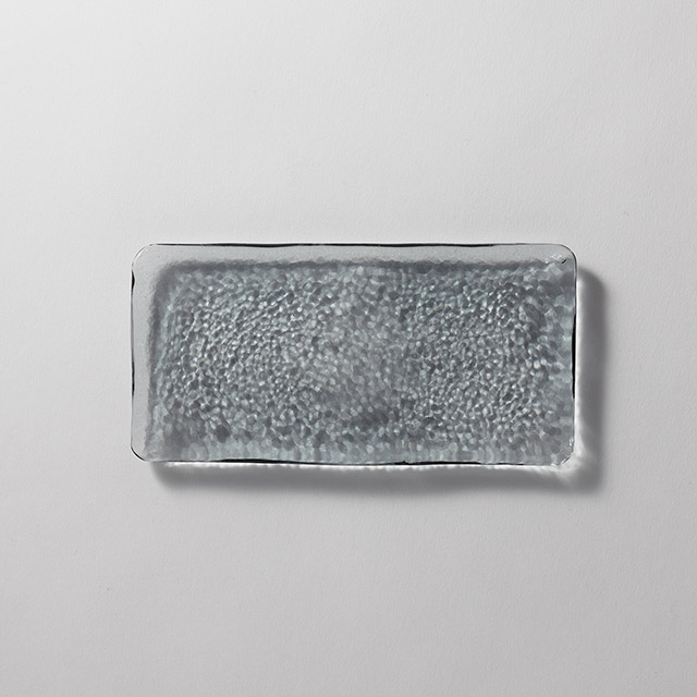 ガラス長方形プレート 18cm グレー REC