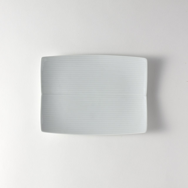 白磁ストライプ長角皿　白　20×15