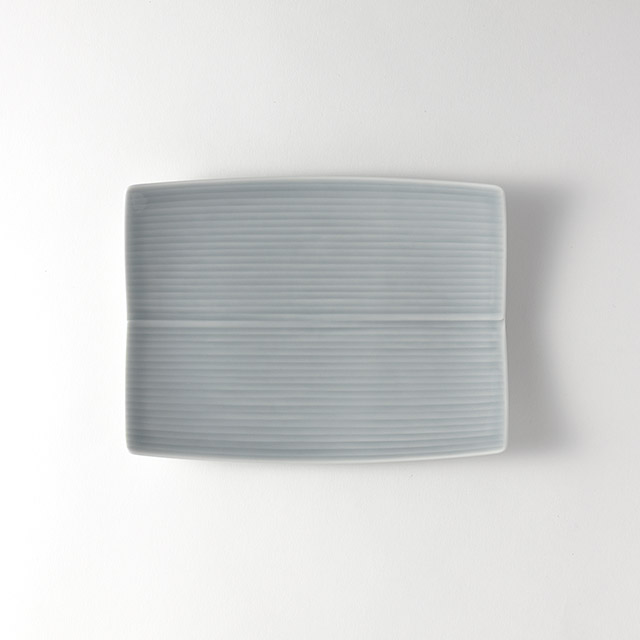白磁ストライプ長角皿 グレー 20×15