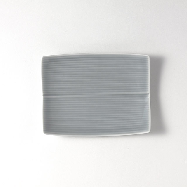 白磁ストライプ長角皿 グレー 16×12.5