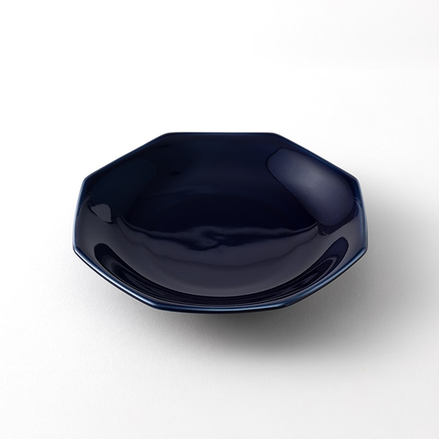 美濃焼 八角皿18.5cm 藍色プレーン