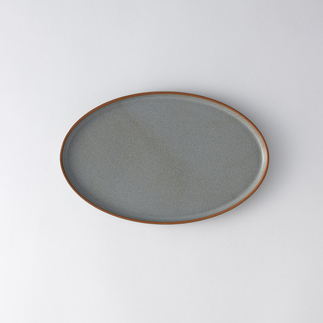 MP オーバルプレート グレイッシュブルー/ふち茶