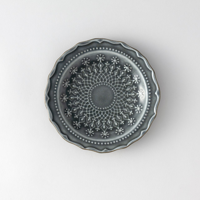 フレンチレースプレート　16cm青緑