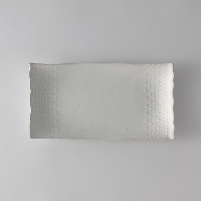 フレンチレース角皿　ホワイト