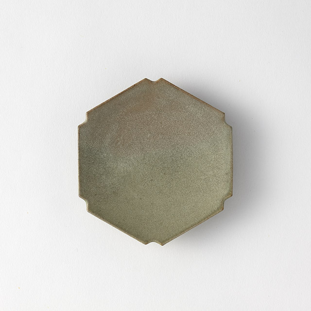 見野大介 六角皿 翠釉 3寸