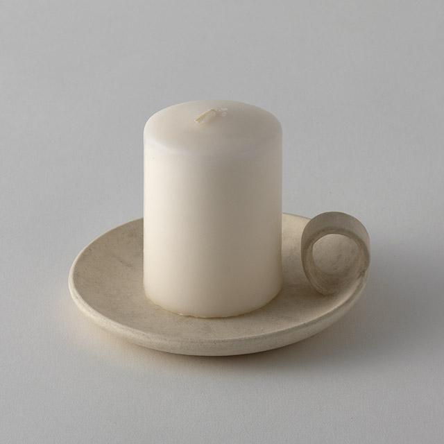 鈴木智子 白灰化粧 キャンドル皿(キャンドル付き)