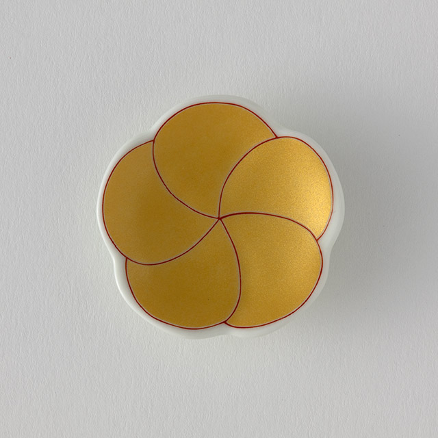 有田焼 捻り梅形箸置 錦金彩