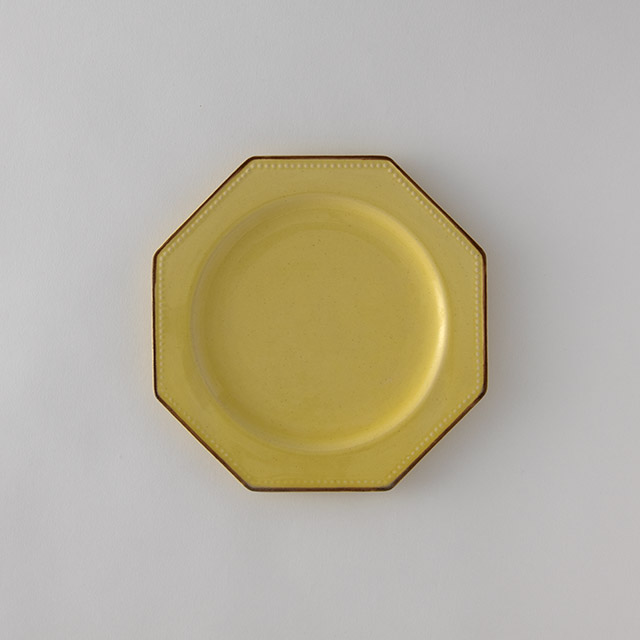 Vintage八角プレート イエロー/フチ茶 フランス