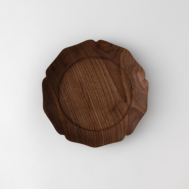 森田孝久　輪花皿　ウォールナット　22cm