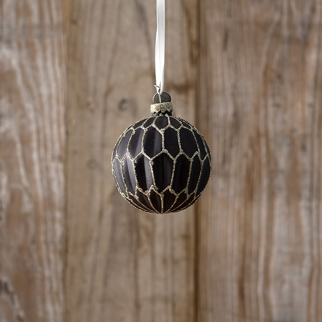 ガラスオーナメント　Navinaグレー/ライトゴールド8cm